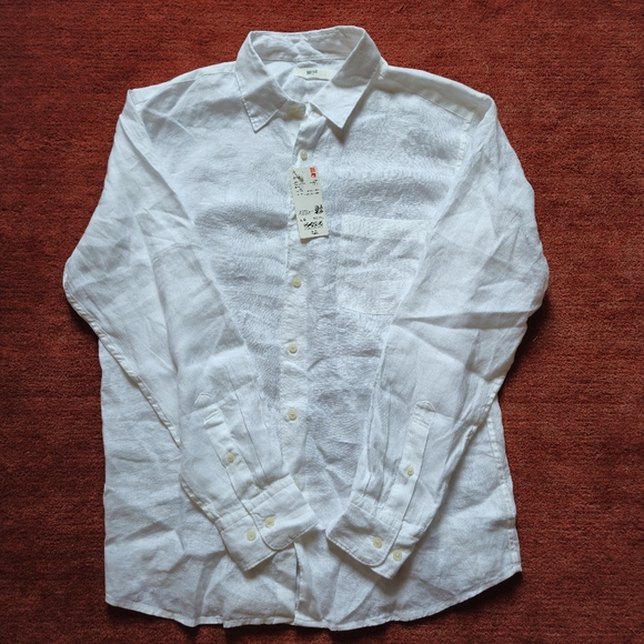 NTW UNIQLO MEN'S PREMIUM LINEN LONG SLEEVE SHIRT SIZE LARGE WHITE - Picture 2 of 6
